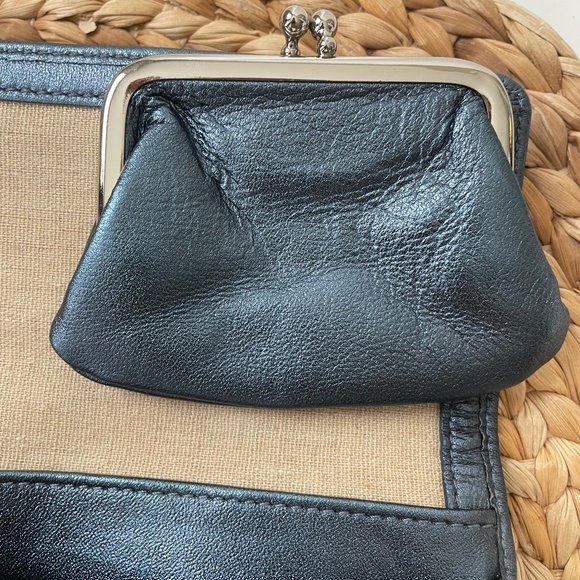 HOBO International "Sadie" Blue Metallic Leather Tri-fold Wallet with Coin Purse - Picture 7 of 7